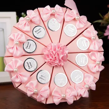 

50pcs New cake shaped wedding candy boxes marble printing pink wine red gift cases with ribbons event party supply casamento dec