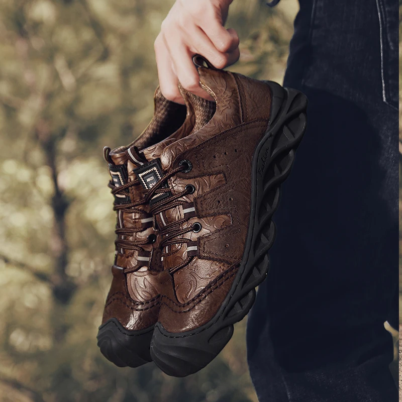 Мужская обувь из натуральной кожи с золотым плетением; тактические охотничьи ботинки из мягкой резины; дышащие горные походные мужские кроссовки