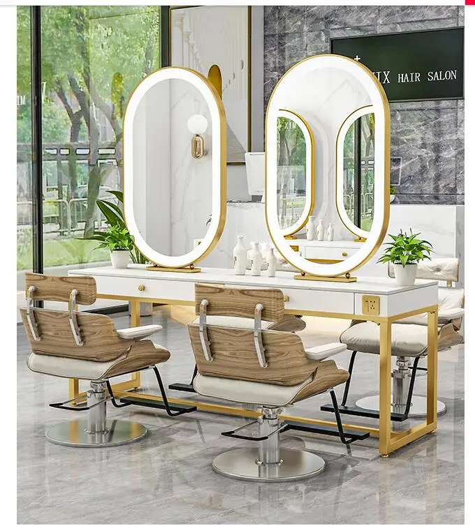 Barber shop mirror cabinet double-sided hairdressing mirror hair salon perm and dyeing dedicated floor photo studio makeup table