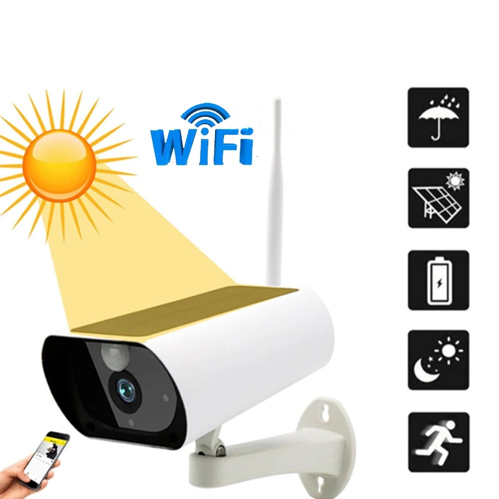 

Solar WiFi IP Camera 2MP 1080P Outdoor Charging Battery Wireless Security Camera IR Night Vision Solar Power Surveillance Camera