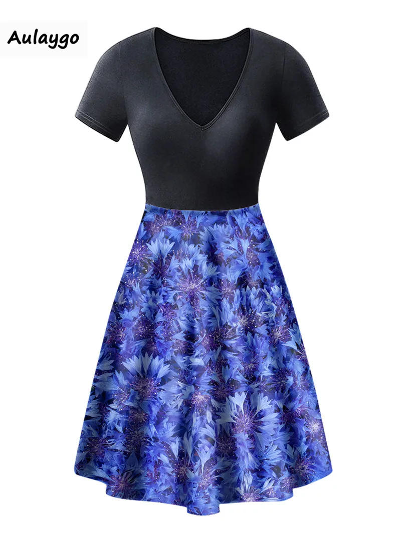 

Party Dress Women Vintage Floral Print Dress 2020 Summer Short Sleeve V-neck Dresses Ladies Elegant Plus Size Ropa De Mujer