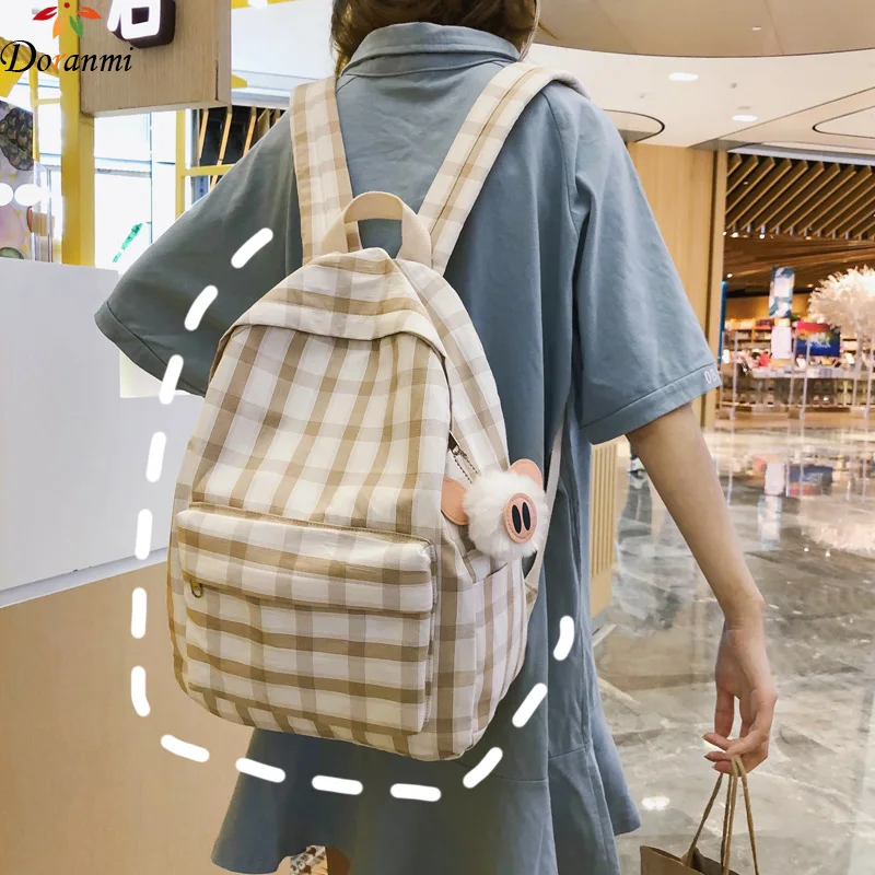 

DORANMI Preppy Style Plaid Schoolbag Women's Backpack 2019 Fashion Canvas School Back Shoulder Bag Mochila Female Rucksack JB889