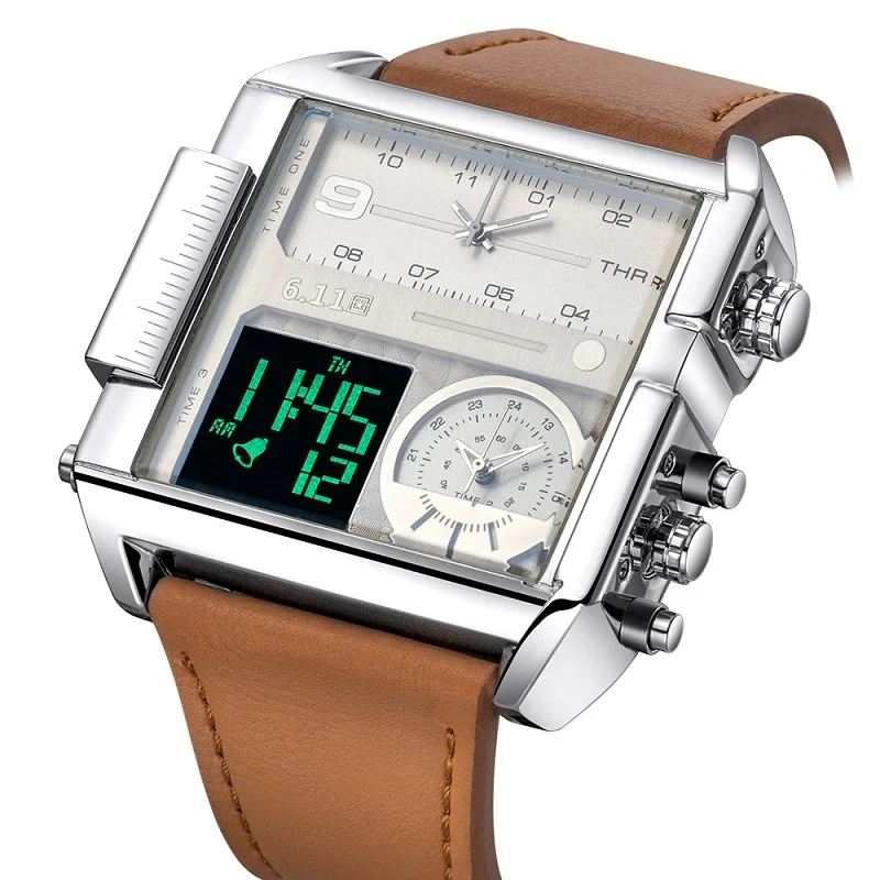 6,11 для мужчин s Multipletime светодиодный цифровые часы люксовый бренд три часовых пояса квадратные часы для мужчин водонепроницаемые спортивные часы Relogio Masculino
