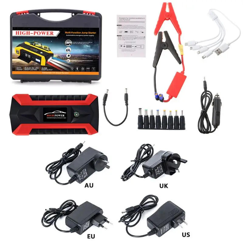  High Quality New 4 USB Portable Car Jump Starter Pack Booster Charger Battery Power Bank 89800mAh