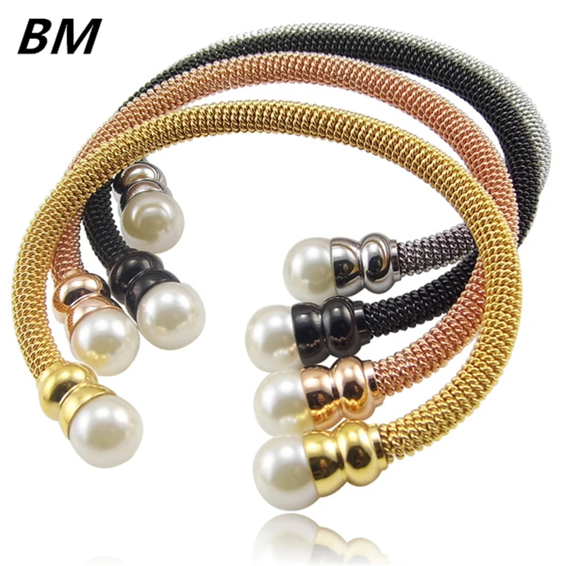 

Imitation Pearls Rose Gold Bracelet for Women Fashion Titanium Steel Bracelet Femal High Quality Charm Jewellery Gifft