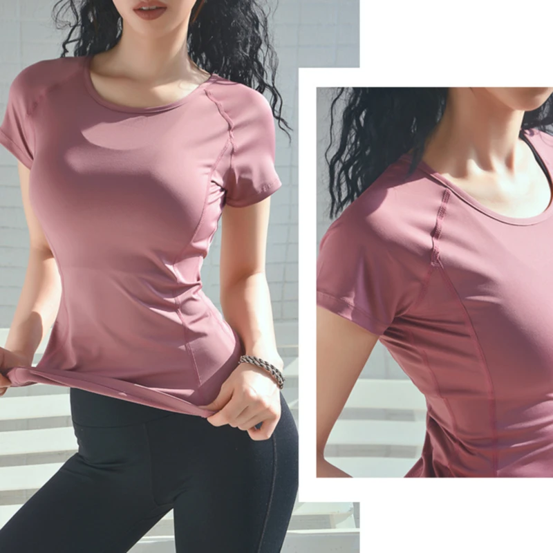 New Quick Dry Stretch Slim Fit Yoga Tops Womens Gym Shirt Yoga Running Breathable Mesh T-shirts Female Sports Top Cloth