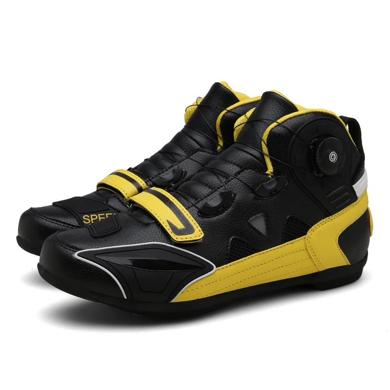 Нескользящие ботинки для мотоцикла с быстрой регулировкой; Защитное снаряжение для мотоцикла; обувь для езды на велосипеде; Байкерская обувь; Chopper Cruiser; туристические ботильоны - Цвет: Цвет: желтый