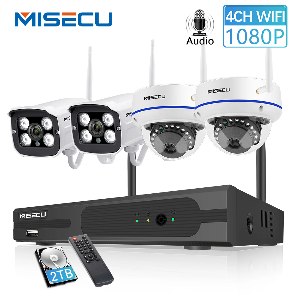  MISECU 4CH 1080P Wireless CCTV System 2MP IP Camera Audio Waterproof Outdoor Indoor WIFI Camera Sys