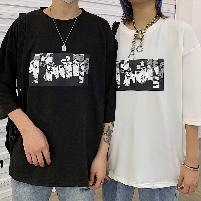 

Summer Naruto print Short sleeve T shirt Anime multiple styles fashion funny clothes hip hop Oversized white Couple streetwear