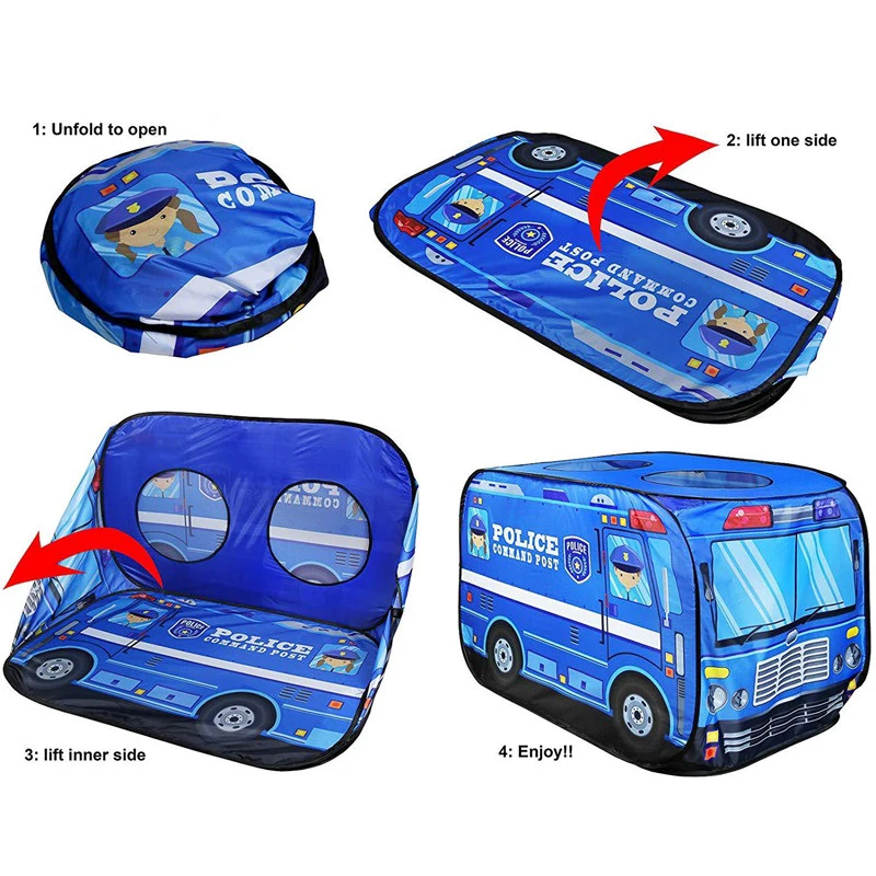 Foldable Game Play House Fire Truck Police Bus Pop Up Toy Tent Playhouse Cloth Gift For Children Firefighting Model Dopship 3