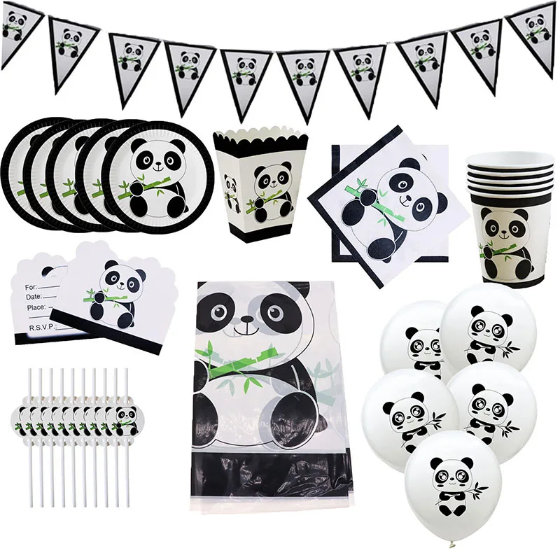 

Cartoon Panda Theme Birthday Party Decorations Children Girl Disposable Tableware Set Napkins Cup Gift Bag Party Supplies