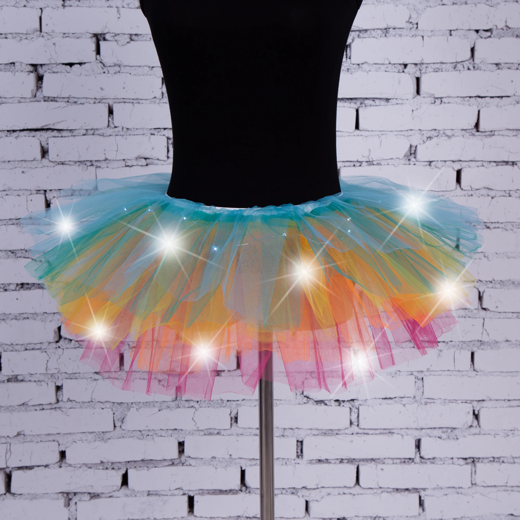 Женская светящаяся юбка-пачка, светодиодный мини-юбка-пачка для танцев, Бальное кружевное платье - Цвет: Многоцветный