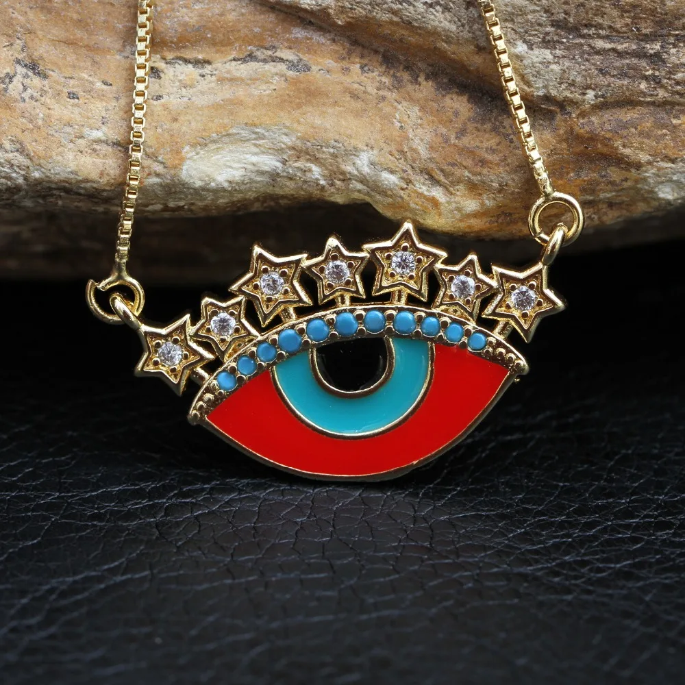 Fashion Lucky eye star evil eye pendant necklace colorful zircon charm gold color girlish choker jewelry designed for women