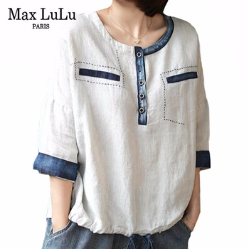 

Max LuLu 2020 New Summer Korean Fashion Designer Ladies Vintage Blouses Women Loose Linen Shirts Casual Patchwork Tops Plus Size