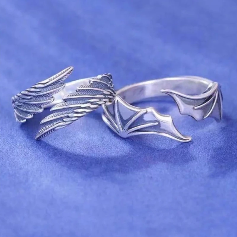 Angel Demon Wing Couples Rings For Women Men Matching Best Friend Trendy Promise Ring for Teen Thumb Jewelry Engagement