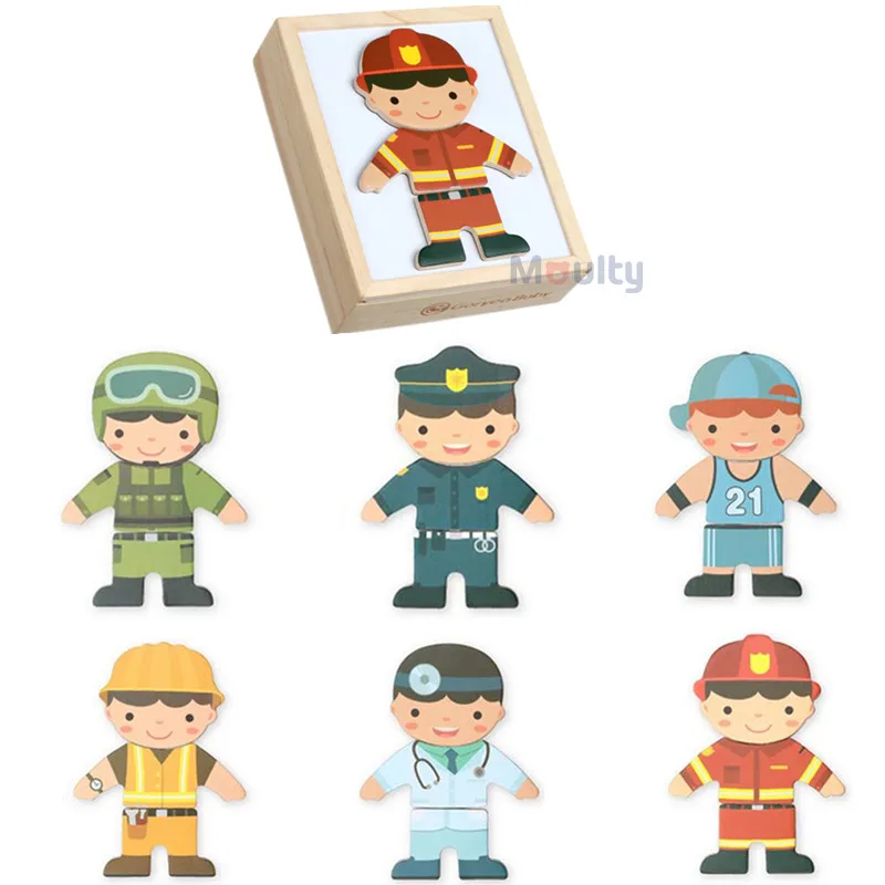 Moulty Magnetic Puzzles Bear Dress up Puzzles With Storage Case Changing 6 Suits Wooden Toys For Kids Professional Dressing Box 2