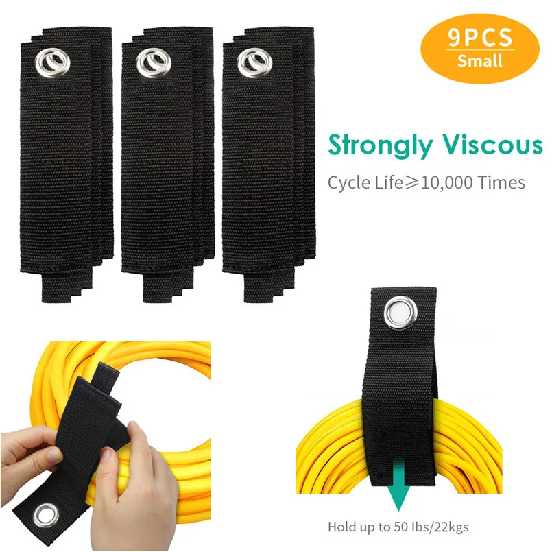 

9 Pack Extension Cord Holder organizer Heavy Duty Storage Straps Fit With Garage Hook Pool Hose Hangers 40AUG9