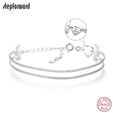 Шаг вперед 925 пробы серебро 2-линия по производству браслет Браслеты для Женская цепочка в виде змеи браслет Fit с бусинками в виде сердца