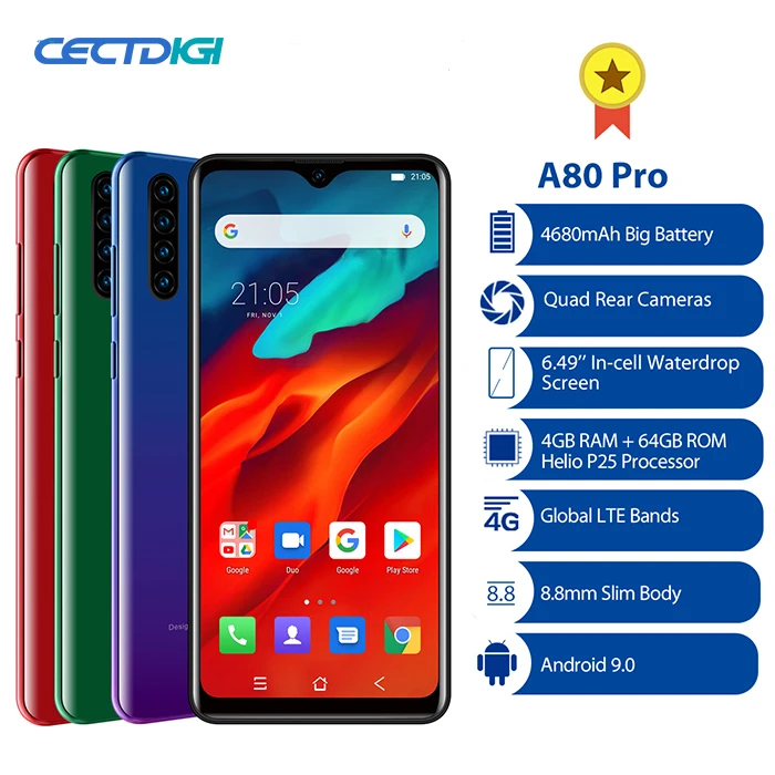 Blackview A80 Pro 4680mAh 4G+ 64G Android 9,0 Pie смартфон Helio P25 Quad задняя камера 13 МП+ 8 Мп отпечаток лица ID мобильный телефон