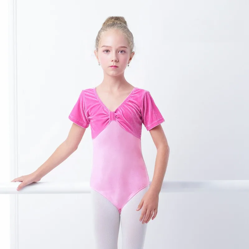 short pink crotch Короткий/длинный рукав трико для гимнастики балета, теплый костюм для девочек, танцевальный купальник, одежда для балерины, Детская Одежда для танцев - Цвет: short pink crotch