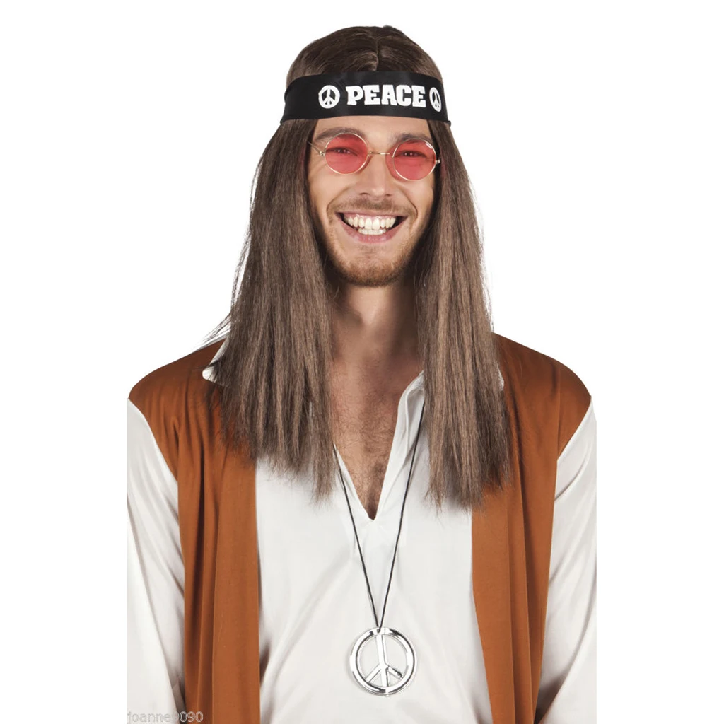 Hippy 60s 70s Headbands with Glasses Necklace Fancy Dress Costume Accessory for Men