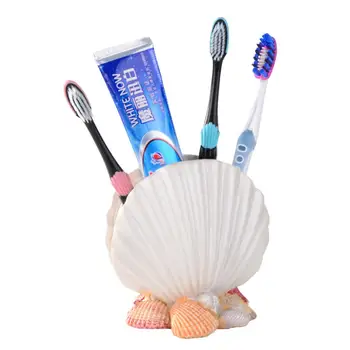 

Resin Shell Shaped Bathroom Toothpaste Holder Storage Rack Toothbrush Organizer Pen Holder Desktop Decoration