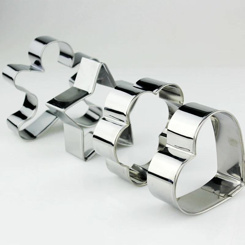4Pcs Stainless Steel Heart Star Flower Fondant Biscuit Mould Bakery Tools Cookie Cutter TOB