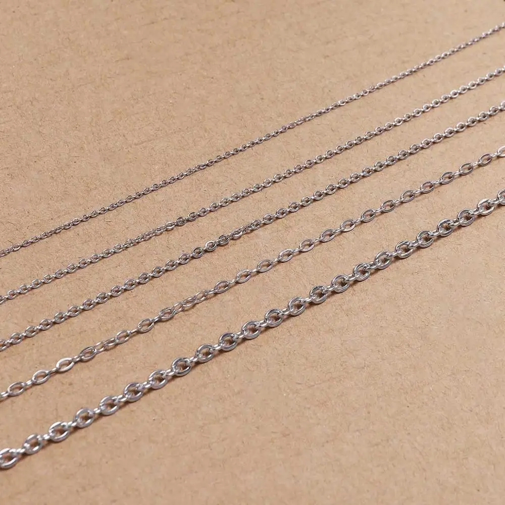 Cadenas de Cable ovaladas planas de acero inoxidable, collar fino de 1,2-3,0mm, 5 m/lote, accesorios para fabricación de joyas DIY