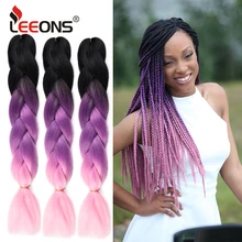 Leeons,, длинные натуральные синтетические косички Jumbo, вязанные крючком волосы, красивые волосы Ombre Jumbo, блонд, фиолетовый, косички для наращивания волос