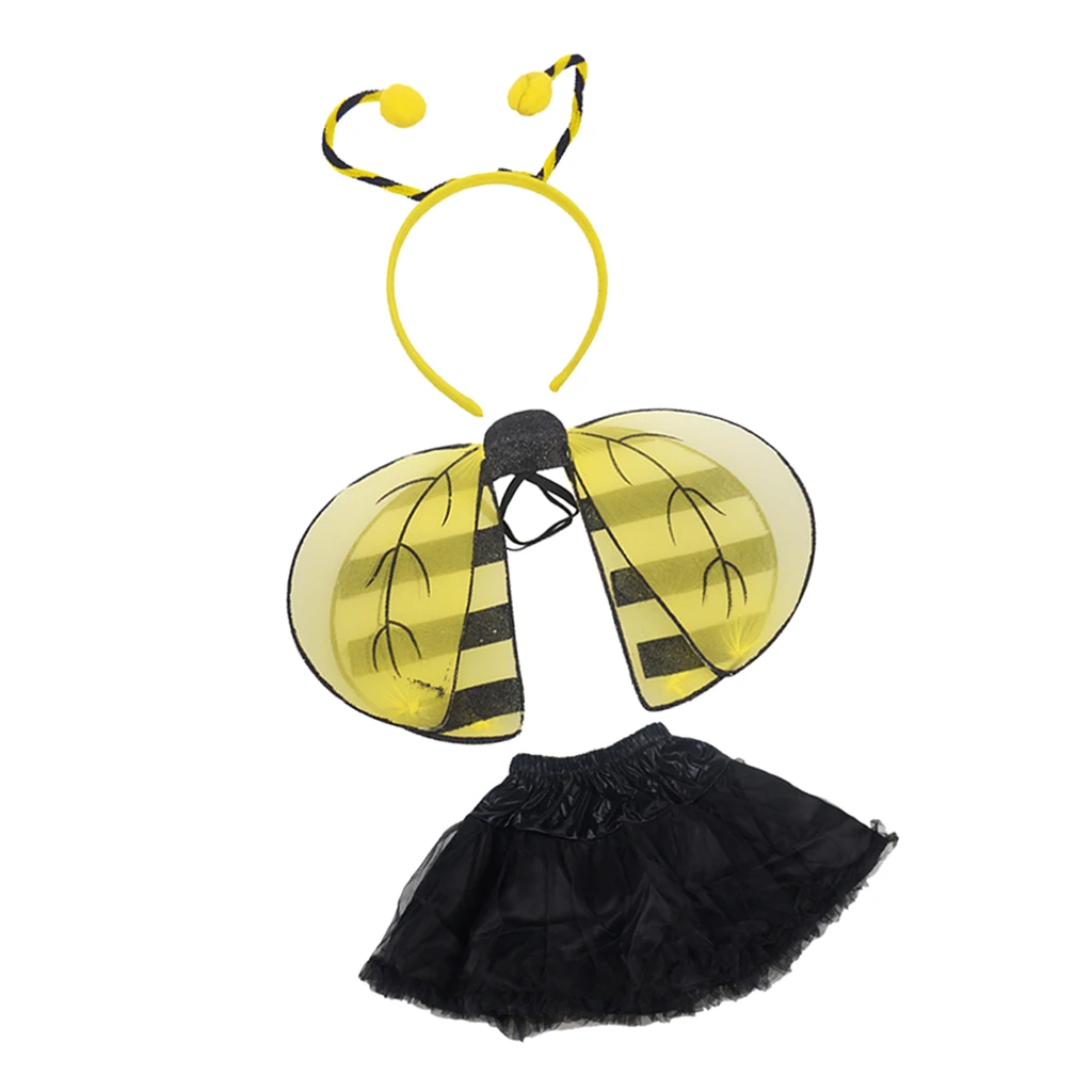 

Kids Xmas Gift Fairy Honey Bee Wings Bumble Bee Headband Fashion Skirt New Year Party Costume Fancy Dress up