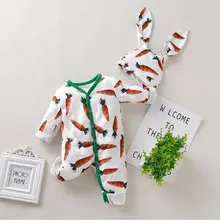 Милая одежда с морковкой для новорожденных мальчиков и девочек, комбинезон шапка, теплая одежда для детей 0-18 месяцев