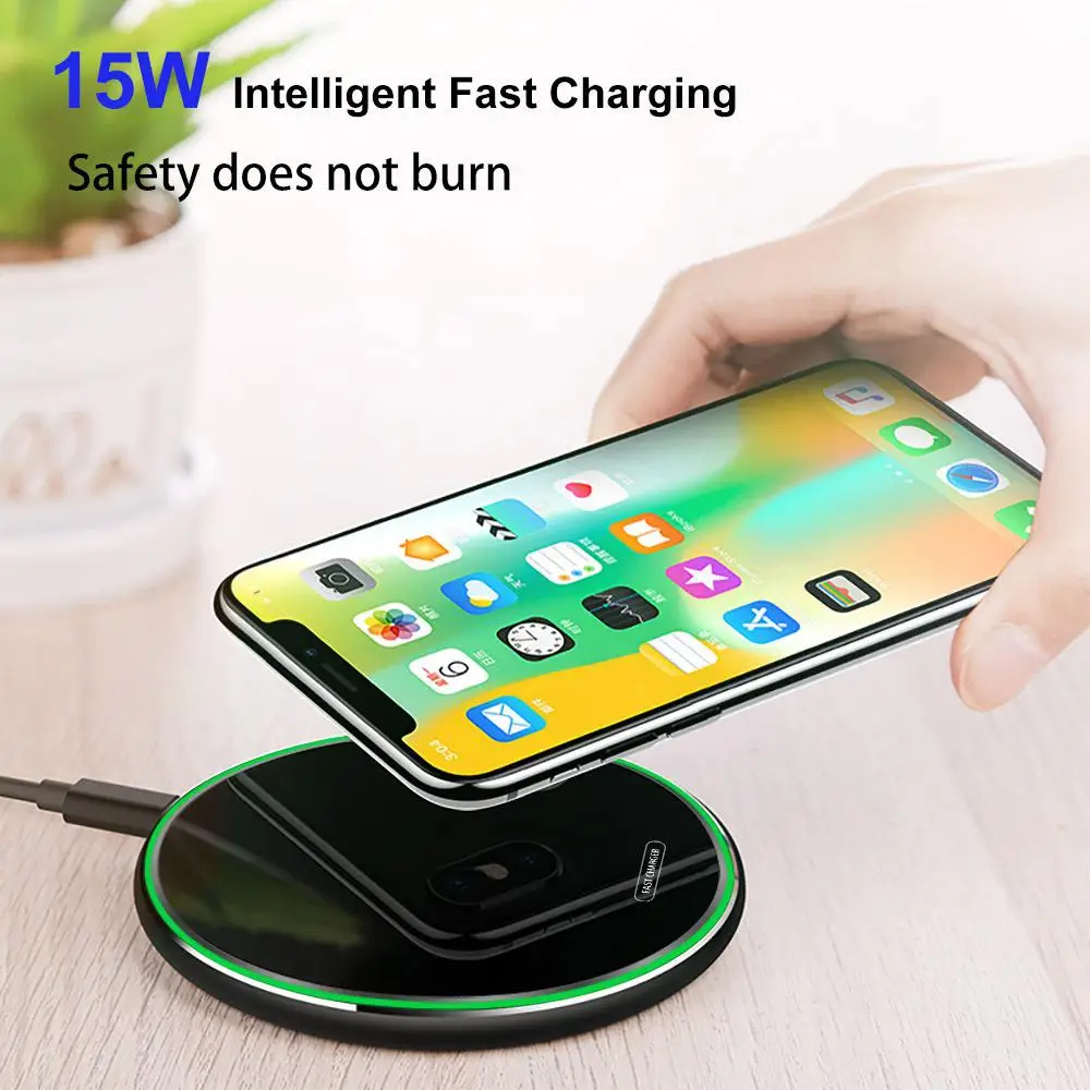 Беспроводное зарядное устройство QI для iphone XS Max Android 15 Вт технология быстрой зарядки алюминиевый сплав зеркальный блестящий Ультратонкий переносной
