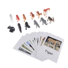 Montessori cartas de jogo de animais selvagens, estatuetas e jogos de correspondência, aprendizagem, materiais de linguagem