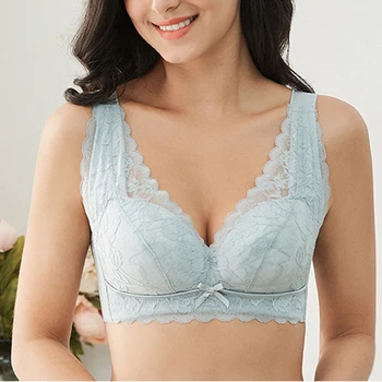 

Women's Underwear Full Coverage Plus Size Lace Bra Push Up Wirefree Breathable Mesh Bras soutien gorge femme JL