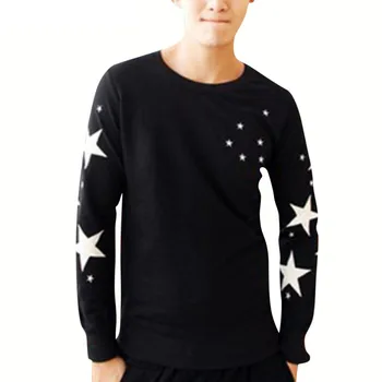

Autumn Winter Women Star Print O Neck Pullover Tee Long Sleeve Loose Clothes for Couples