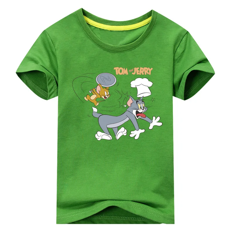 Одежда для детей футболка с короткими рукавами «Том и Джерри» топы, костюм, одежда футболки с мышкой и котом для мальчиков, футболки для девочек Футболка - Цвет: D