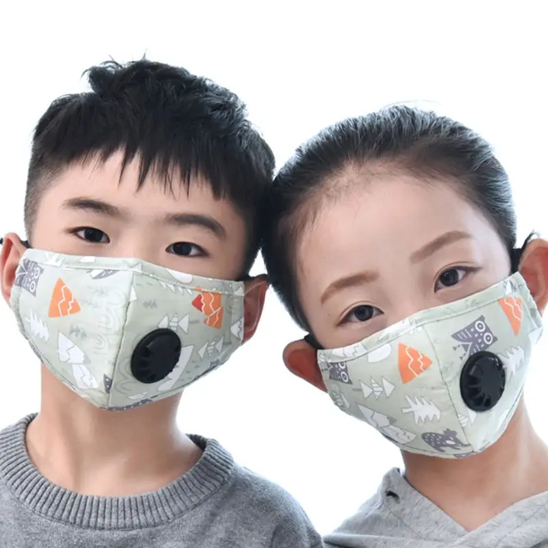 Зимняя хлопковая маска для рта для девочек и мальчиков, PM2.5, с 2 фильтрами, выпускной клапан