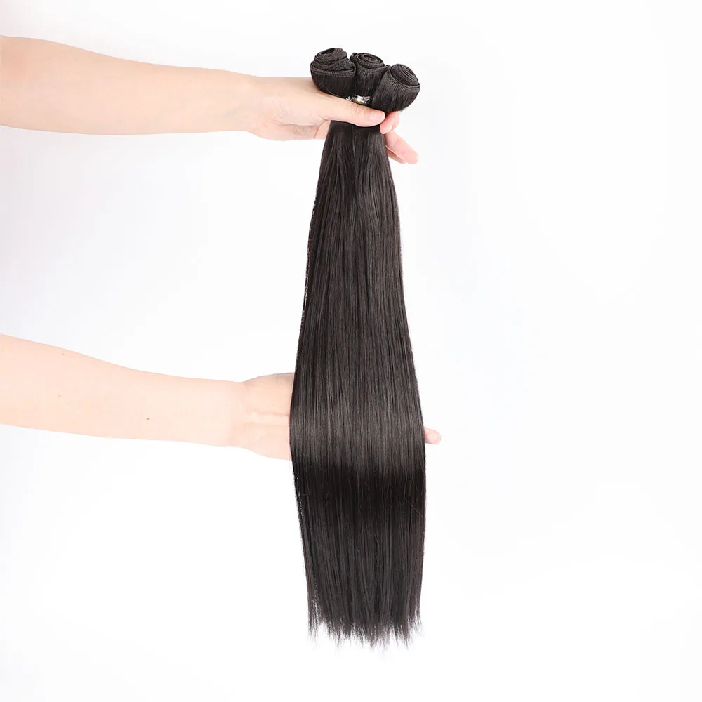 Synthetic Hair Bundles with Closure All in 1 Straight Synthetic Sew in Weave Hair Bundles Women Weavon 3 with Closures