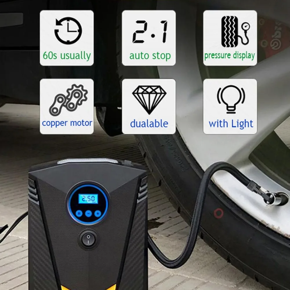 Цифровой автоматический стоп автомобильный портативный воздушный компрессор насос цифровой насос для шин автоматический воздушный насос с светодиодный светильник насос для шин