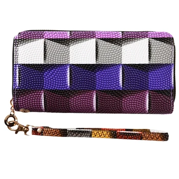 

Geometric Women Clutch Purple Wallets Phone Pocket Purse Card Holder Patchwork Women Long Wallet Lady Fashion Short Coin Burse