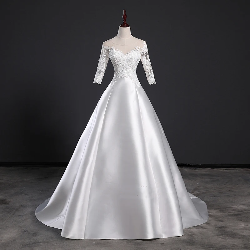 Vivian's Bridal винтажное атласное кружевное свадебное платье с аппликацией с полурукавом и вырезом на спине, кружевное свадебное платье
