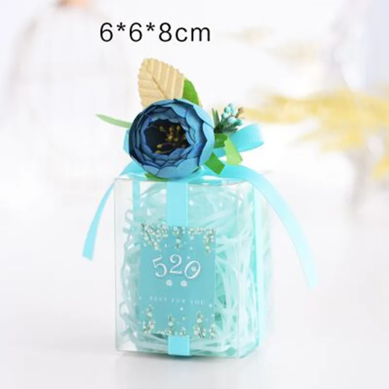 clear 6x6x8cm 10pcs DIY clear / grind arenaceous flower pvc box new wedding gift box transparent European silk flower candy gift box - Цвет: clear