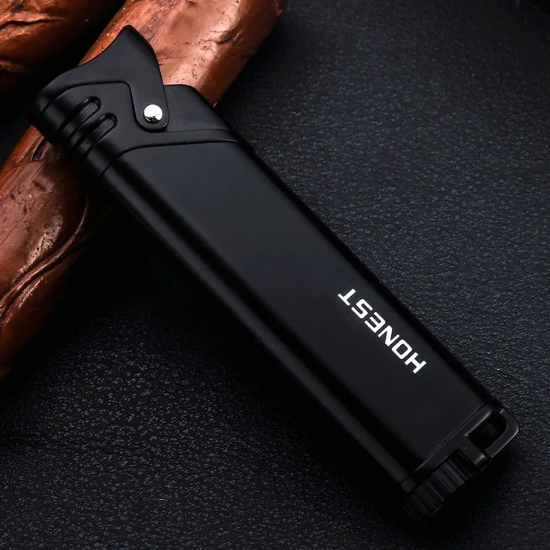 Black1 Многоразовая Бутановая Зажигалка, новинка, надувные бензиновые струйные зажигалки, латунный Металл, винтажный ветрозащитный фонарь для сигар, зажигалка - Цвет: Black1