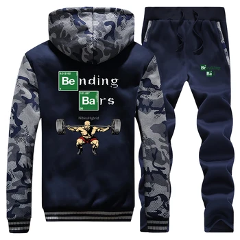 

New Mens Hoodie Casual Coat Thick Breaking Bad Printed Funny Sets Men Pant Suit Camouflage Sportswear Jackets+Pants 2 Piece Set