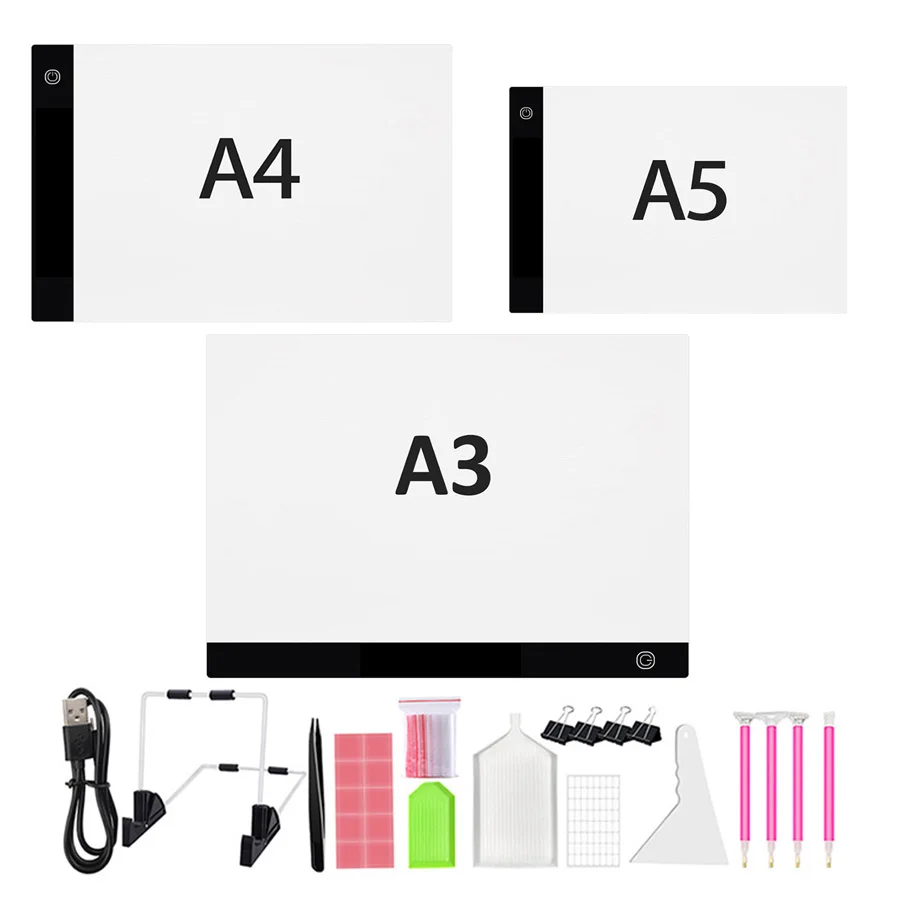 A5/A4/A3 Drawing Tablet Board USB Powered Dimmable LED Light Pad For Drawing, Tracing, Diamond Painting Accessories Pen Stand Tray