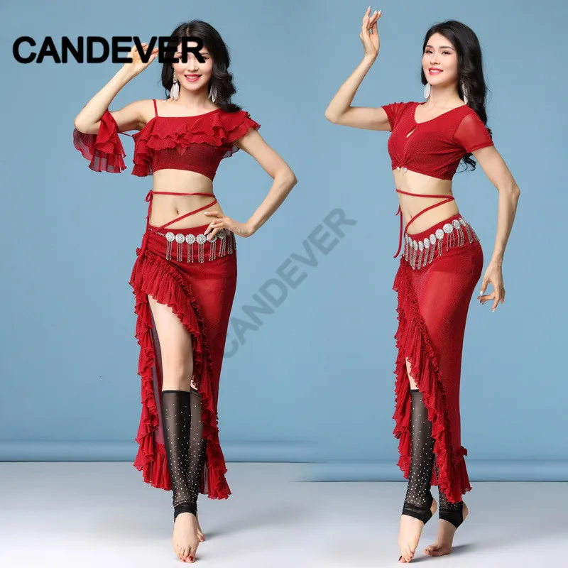 Belly Dance Costume set top ruffle skirts Performance Oriental Competition Bellydance