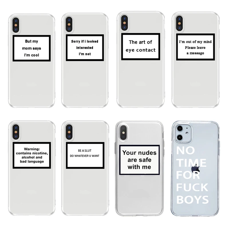 

Hot Social Phone Case For iphone 11 Pro Max 6 6s 7 8 plus X XR XS Max Transparent Back Cover Fashion Letter Pattern Soft Cases