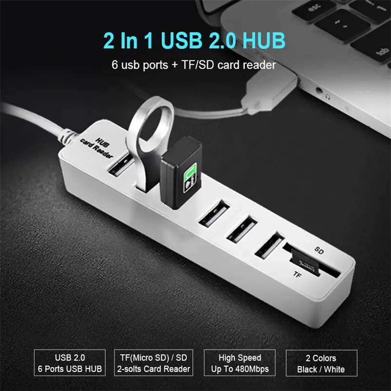Usb хаб 3 0 Multi USB Hub 2 Разделитель с / 6 портами Hab высокоскоростной Micro TF/SD кардридер