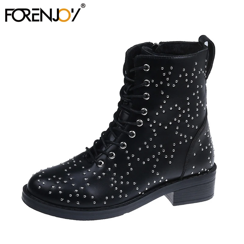 FORENJOY/ботинки Martens женская обувь зимние теплые кожаные ботильоны мотоботы
