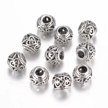 

10pcs Rondelle Hollow Alloy European Beads Large Hole Beads for Jewelry Making DIY Bracelet Necklace Accessories Findings